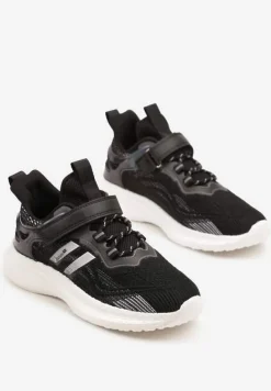 Czarno-Białe Buty Sportowe Sneakersy z Ozdobnymi Paskami Neolina
