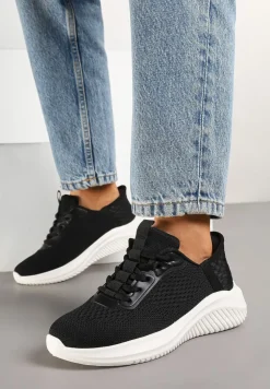 Czarno-Białe Buty Sportowe Sneakersy z Siateczki na Podeszwie z Tłoczeniami Kortebia