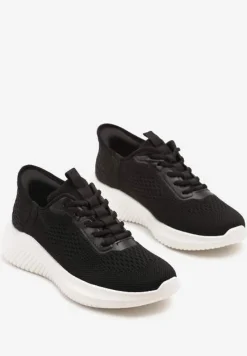Czarno-Białe Buty Sportowe Sneakersy z Siateczki na Podeszwie z Tłoczeniami Kortebia
