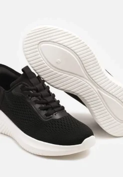 Czarno-Białe Buty Sportowe Sneakersy z Siateczki na Podeszwie z Tłoczeniami Kortebia