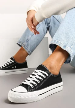 Czarno-Białe Casualowe Trampki na Platformie ze Sznurowaniem Ravathra