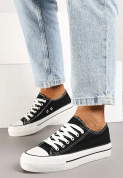 Czarno-Białe Casualowe Trampki na Platformie ze Sznurowaniem Ravathra