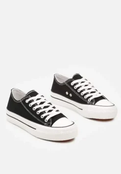 Czarno-Białe Casualowe Trampki na Platformie ze Sznurowaniem Ravathra