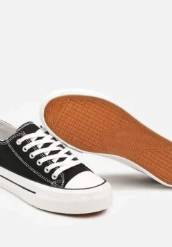 Czarno-Białe Casualowe Trampki na Platformie ze Sznurowaniem Ravathra