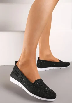 Czarno-Białe Elastyczne Tenisówki Sportowe Ozdobione Drobnymi Cyrkoniami Noobela