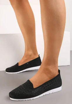 Czarno-Białe Elastyczne Tenisówki Sportowe Ozdobione Drobnymi Cyrkoniami Noobela