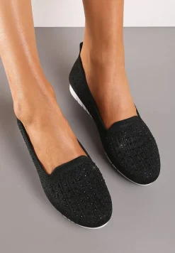 Czarno-Białe Elastyczne Tenisówki Sportowe Ozdobione Drobnymi Cyrkoniami Noobela