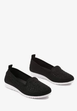 Czarno-Białe Elastyczne Tenisówki Sportowe Ozdobione Drobnymi Cyrkoniami Noobela