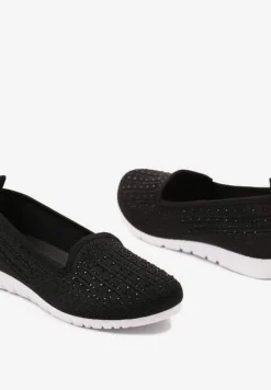 Czarno-Białe Elastyczne Tenisówki Sportowe Ozdobione Drobnymi Cyrkoniami Noobela