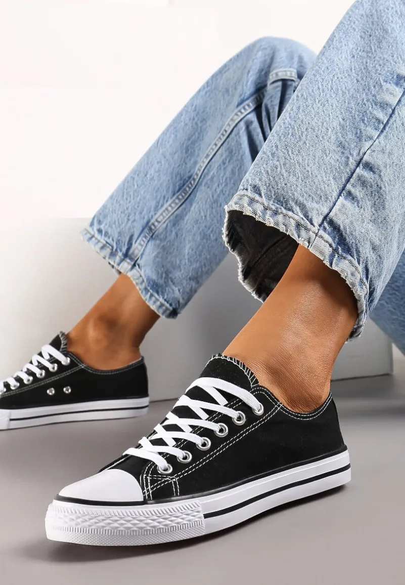 Czarno-Białe Klasyczne Trampki z Cholewką Przed Kostkę Amepitrea