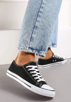 Czarno-Białe Klasyczne Trampki z Cholewką Przed Kostkę Amepitrea