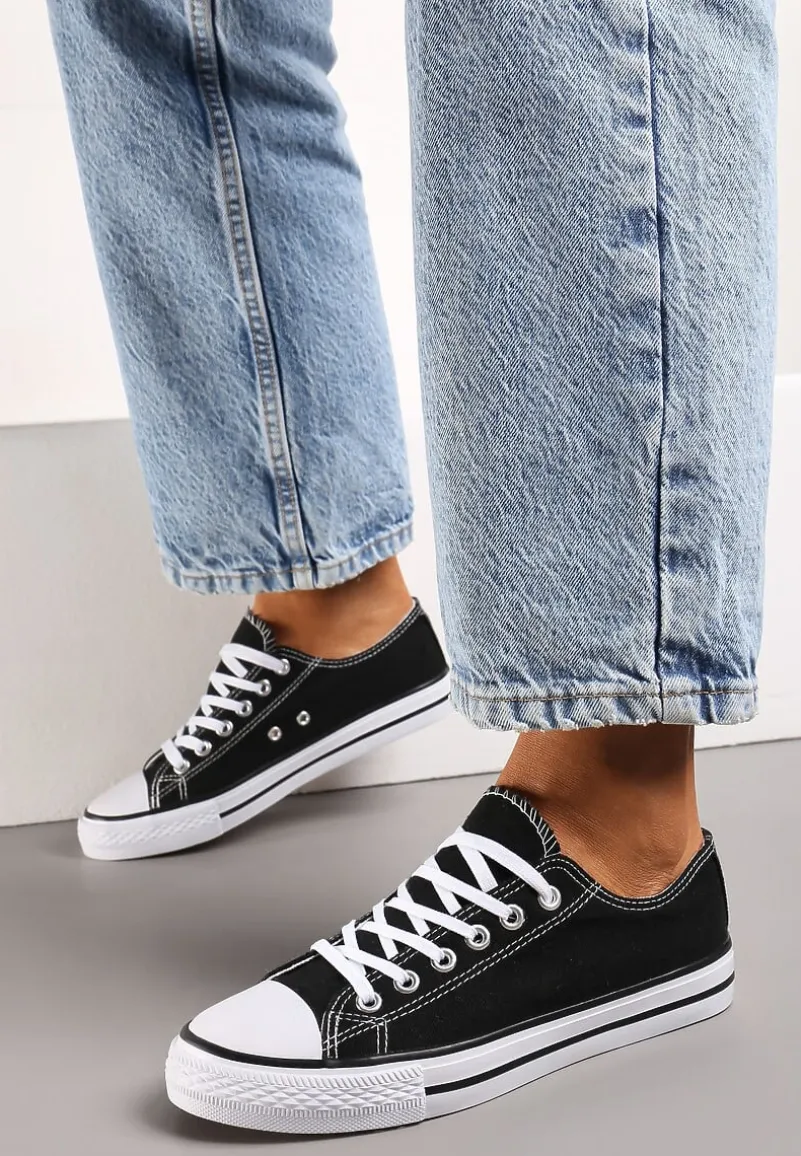 Czarno-Białe Klasyczne Trampki z Cholewką Przed Kostkę Amepitrea