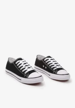 Czarno-Białe Klasyczne Trampki z Cholewką Przed Kostkę Amepitrea