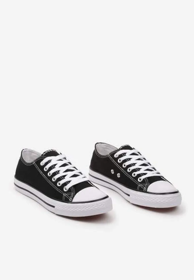 Czarno-Białe Klasyczne Trampki z Cholewką Przed Kostkę Amepitrea