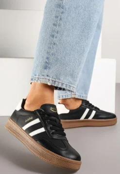 Czarno-Białe Sneakersy Sportowe z Ozdobnymi Paskami i Przeszyciami Wenilan