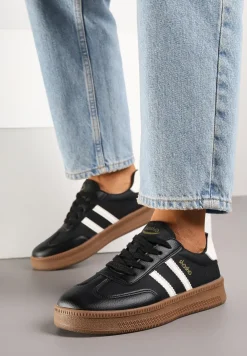 Czarno-Białe Sneakersy Sportowe z Ozdobnymi Paskami i Przeszyciami Wenilan