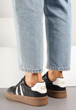 Czarno-Białe Sneakersy Sportowe z Ozdobnymi Paskami i Przeszyciami Wenilan