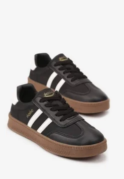 Czarno-Białe Sneakersy Sportowe z Ozdobnymi Paskami i Przeszyciami Wenilan