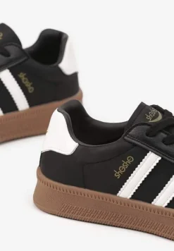 Czarno-Białe Sneakersy Sportowe z Ozdobnymi Paskami i Przeszyciami Wenilan