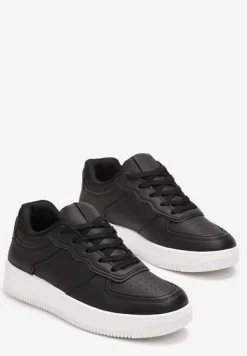 Czarno-Białe Sneakersy Sznurowane na Grubej Podeszwie Taleith