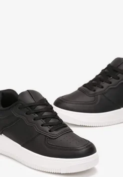 Czarno-Białe Sneakersy Sznurowane na Grubej Podeszwie Taleith