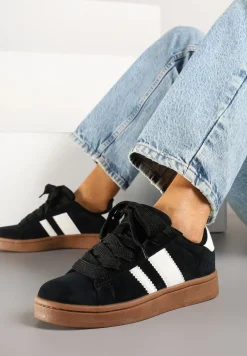 Czarno-Białe Sneakersy Typu Kultowe Tenisówki Zdobione Paskami Nevellise