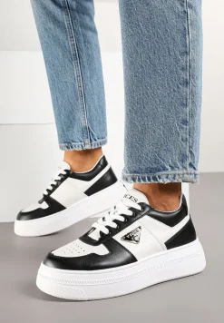 Czarno-Białe Sneakersy Vices na Platformie z Perforacją i Geometryczną Aplikacją Vilvesia