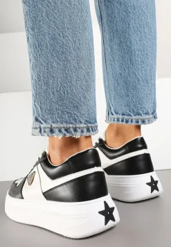 Czarno-Białe Sneakersy Vices na Platformie z Perforacją i Geometryczną Aplikacją Vilvesia