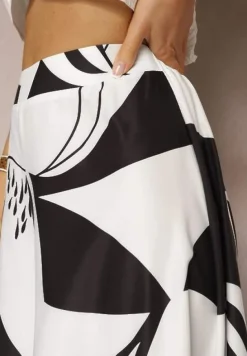 Czarno-Białe Szerokie Spodnie Palazzo z Wiskozy High Waist z Gumką w Pasie Vorrlea