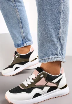 Czarno-Białe Sznurowane Sneakersy na Płaskiej Podeszwie Salisa