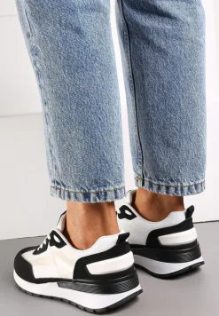 Czarno-Białe Sznurowane Sneakersy z Materiałowymi Wstawkami Aneril
