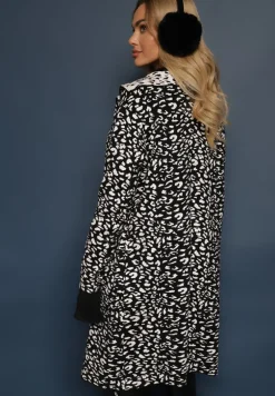 Czarno-Biały Niezapinany Kardigan z Kieszeniami w Panterkowy Print Riaverna
