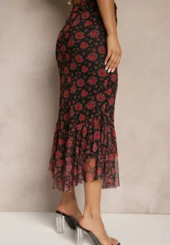 Czarno-Czerwona Dopasowana Spódnica z Ozdobną Falbaną Efravaria