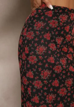 Czarno-Czerwona Dopasowana Spódnica z Ozdobną Falbaną Efravaria