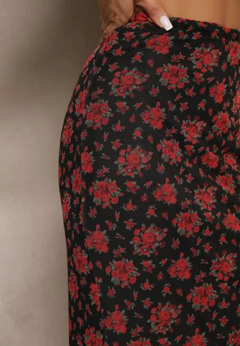 Czarno-Czerwona Dopasowana Spódnica z Ozdobną Falbaną Efravaria