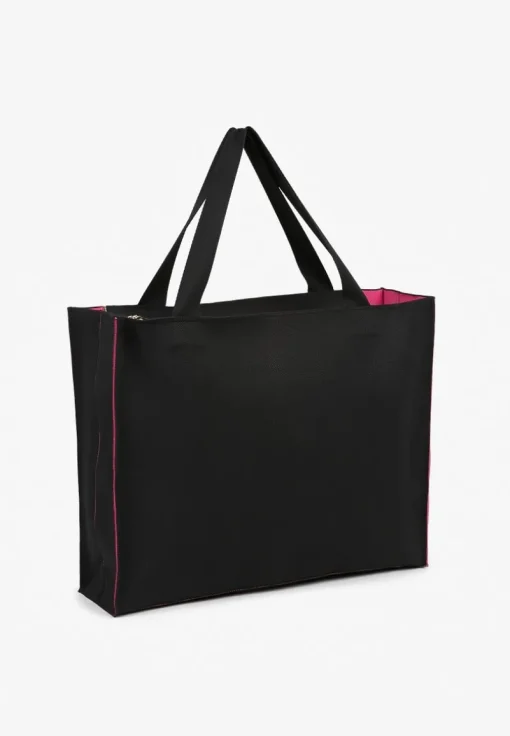 Czarno-Fuksjowa Torebka o Modelu Shopper z Suwakiem i Napisem Salisella