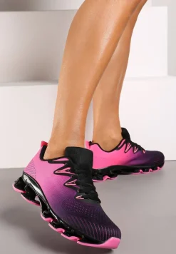 Czarno-Fuksjowe Sznurowane Buty Sportowe z Efektem Ombre na Grubej Podeszwie Vikisema
