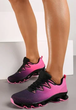 Czarno-Fuksjowe Sznurowane Buty Sportowe z Efektem Ombre na Grubej Podeszwie Vikisema