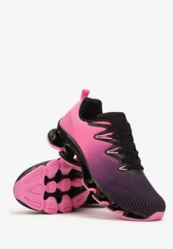 Czarno-Fuksjowe Sznurowane Buty Sportowe z Efektem Ombre na Grubej Podeszwie Vikisema