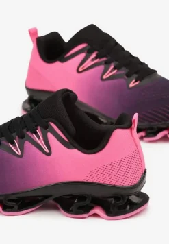 Czarno-Fuksjowe Sznurowane Buty Sportowe z Efektem Ombre na Grubej Podeszwie Vikisema