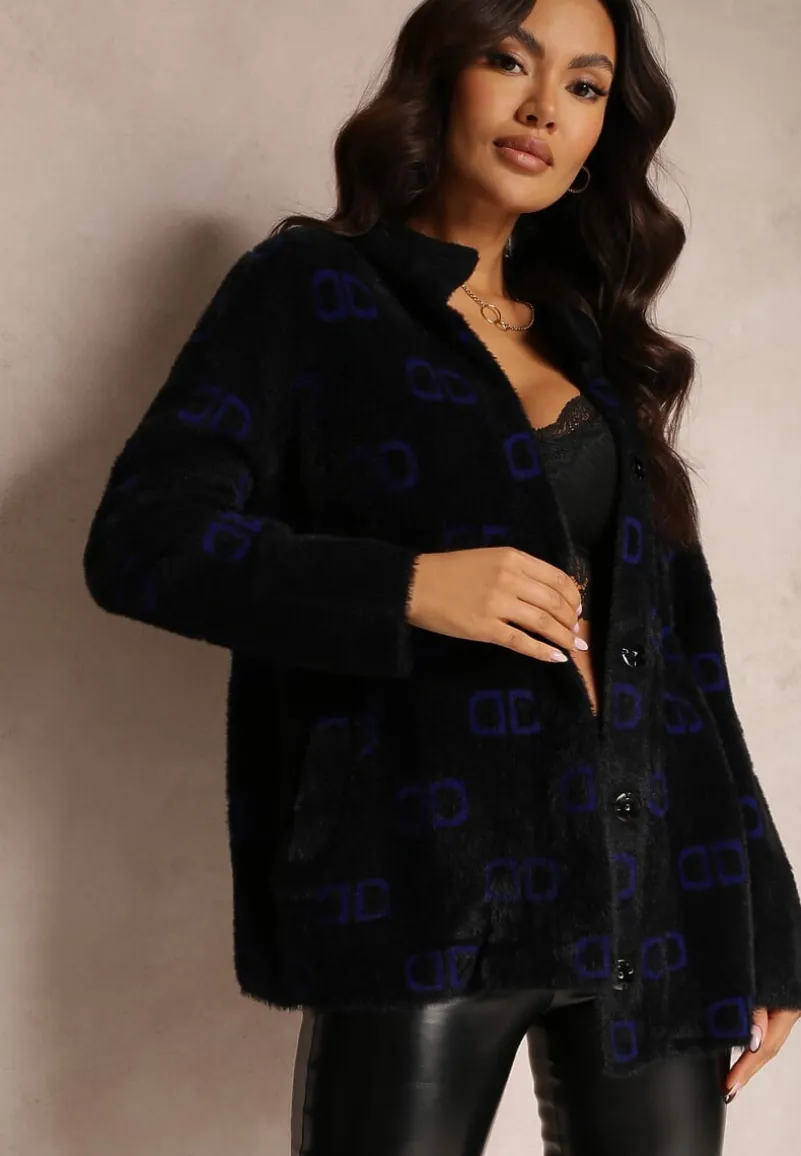 Czarno-Granatowy Kardigan Zapinany Admades