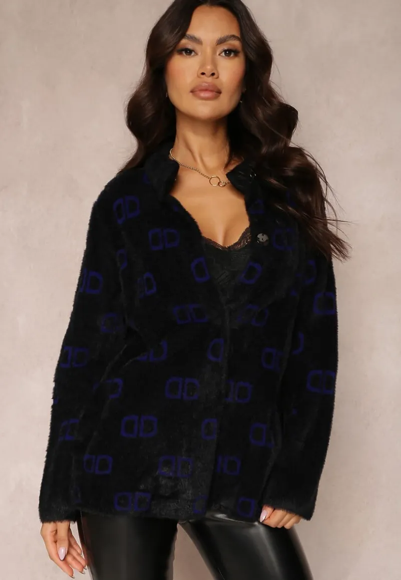 Czarno-Granatowy Kardigan Zapinany Admades