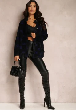 Czarno-Granatowy Kardigan Zapinany Admades