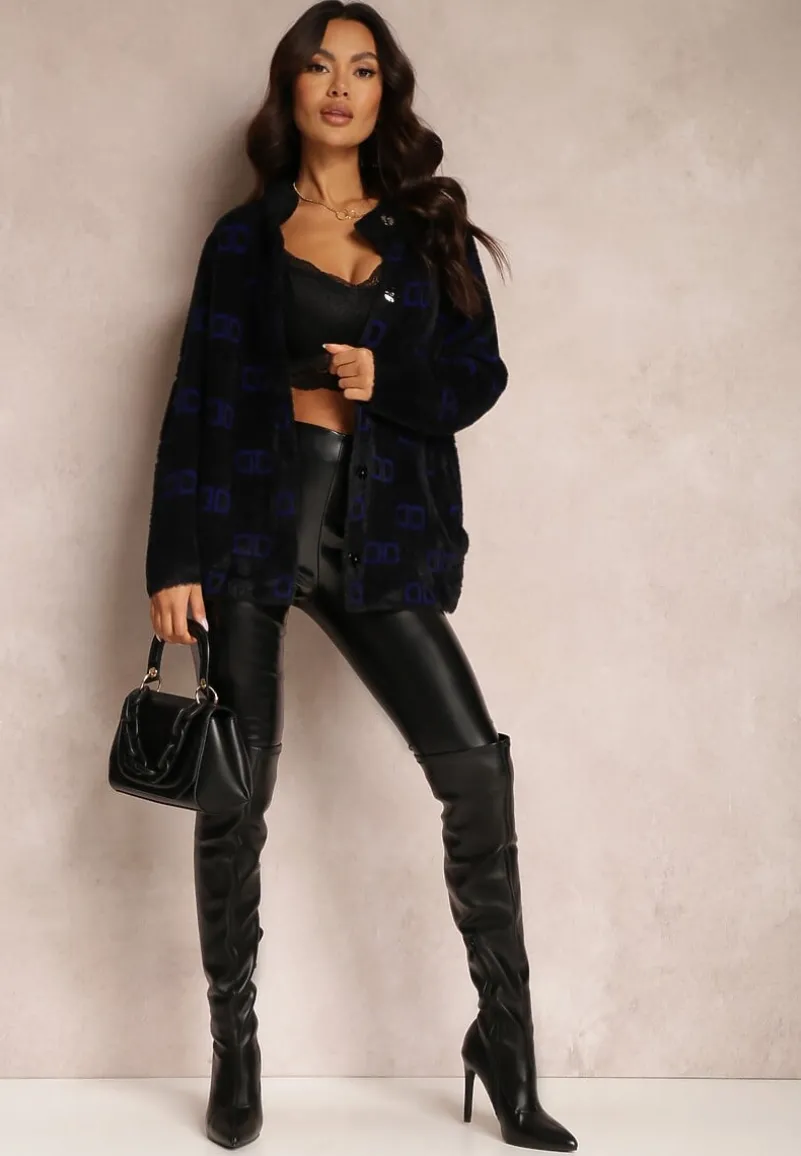 Czarno-Granatowy Kardigan Zapinany Admades