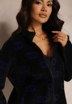 Czarno-Granatowy Kardigan Zapinany Admades