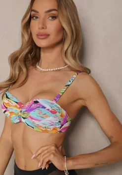 Czarno-Różowe Bikini Majtki Typu Figi i Biustonosz w Abstrakcyjny Motyw Anitlle