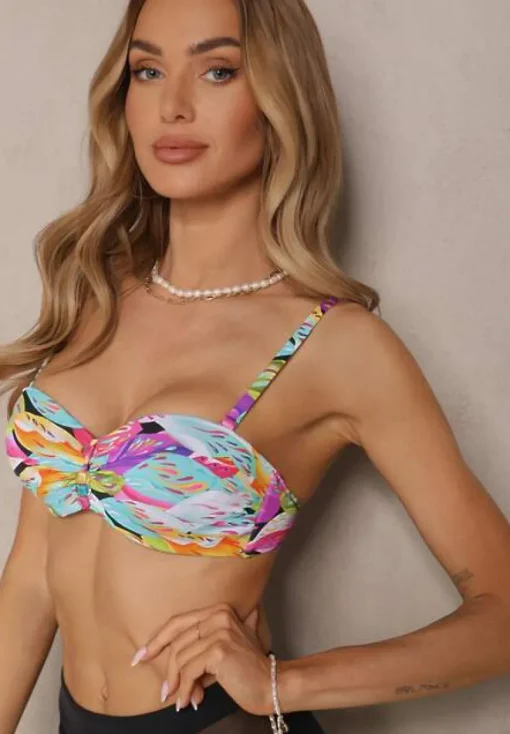 Czarno-Różowe Bikini Majtki Typu Figi i Biustonosz w Abstrakcyjny Motyw Anitlle