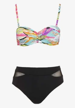 Czarno-Różowe Bikini Majtki Typu Figi i Biustonosz w Abstrakcyjny Motyw Anitlle