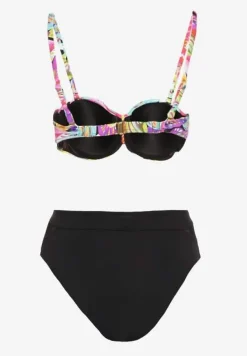 Czarno-Różowe Bikini Majtki Typu Figi i Biustonosz w Abstrakcyjny Motyw Anitlle
