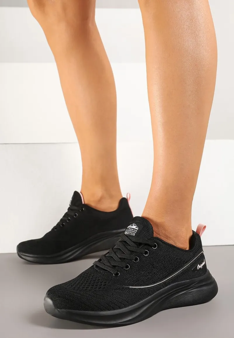 Czarno-Różowe Buty Sportowe Sneakersy Siateczkowe na Podeszwie z Pianki Rellica
